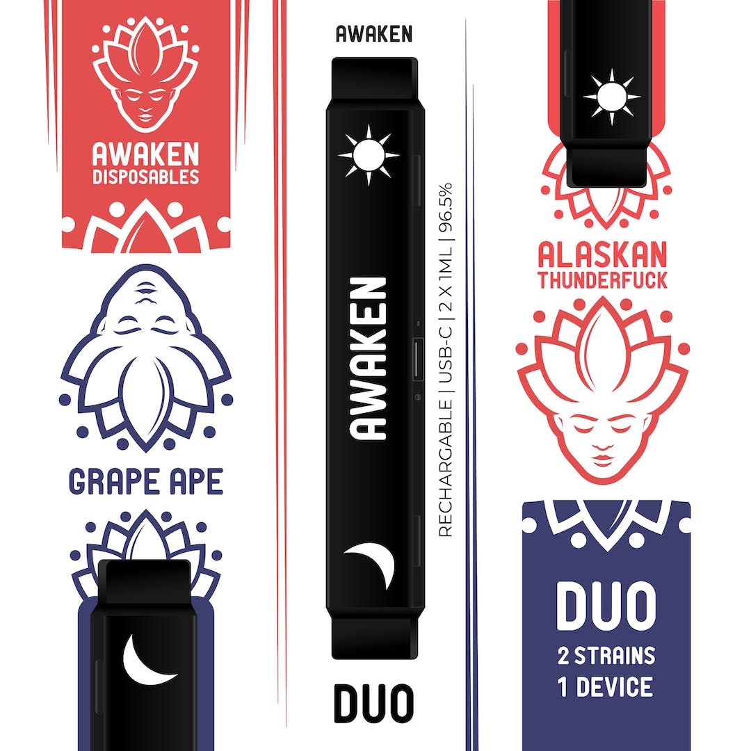 Awaken Duo | 2ml (1ml+1ml) | 2 Strains, One Device | Alaskan Thunderfuck & Grape Ape