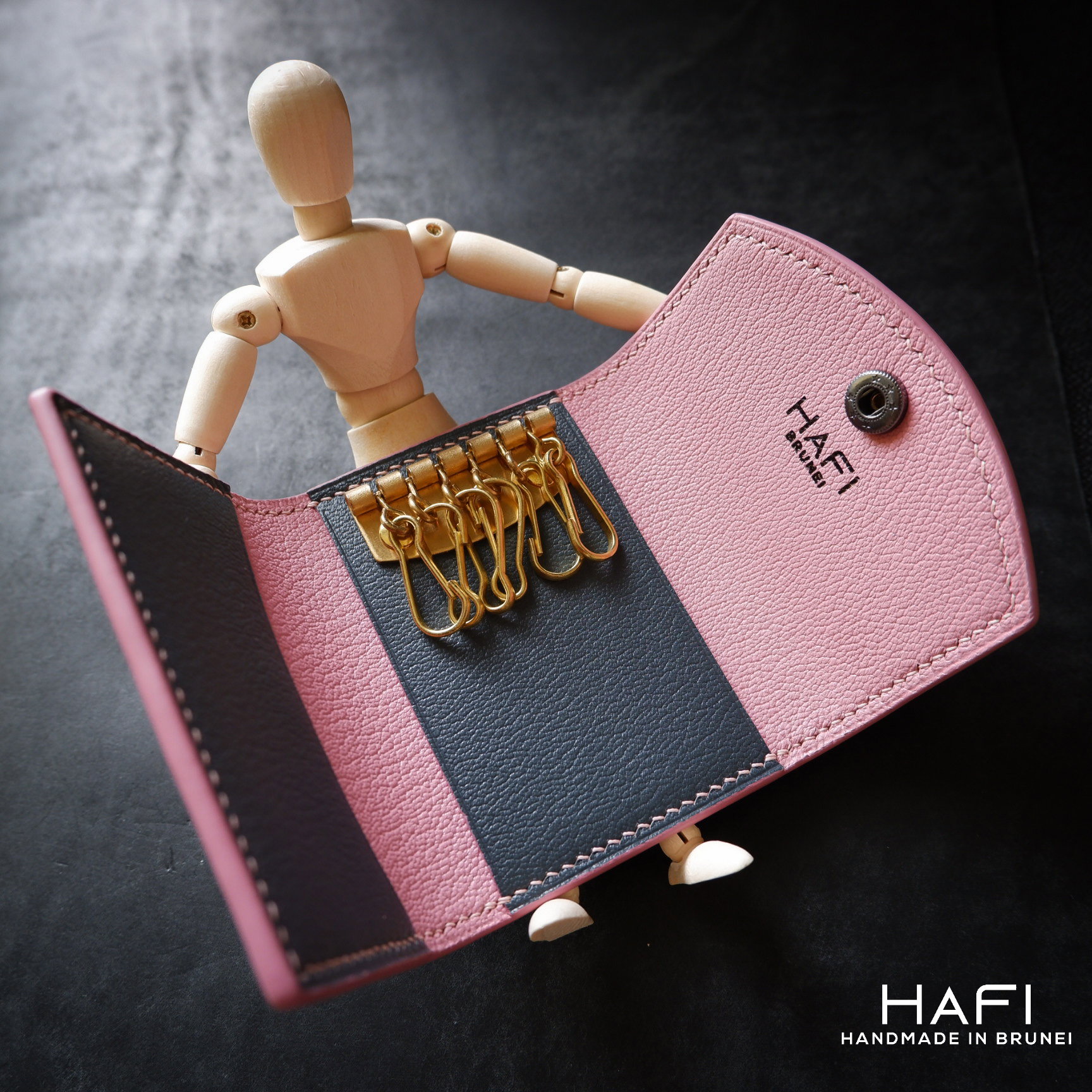 Key Case in grey x pink goatskin_1