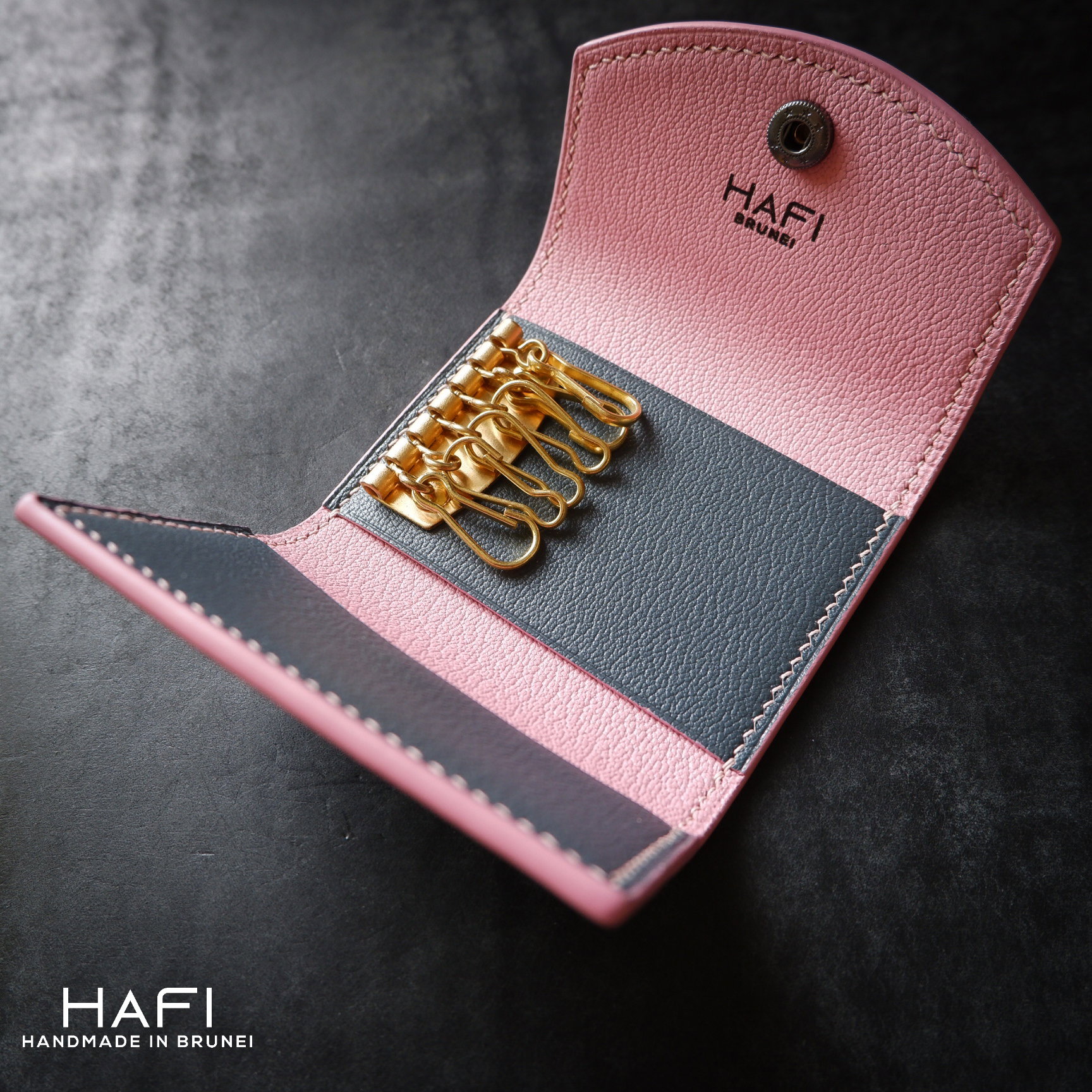 Key Case in grey x pink goatskin_6