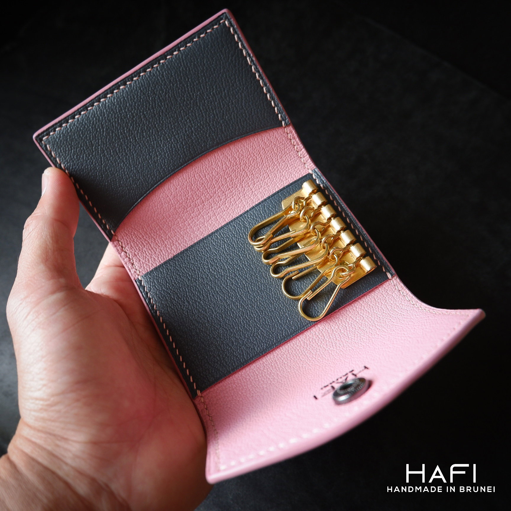 Key Case in grey x pink goatskin_5