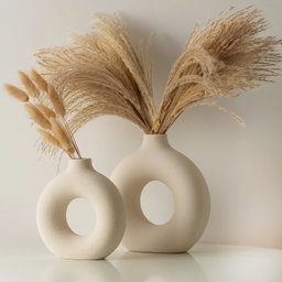 Beige/White Ceramic Donut Vases