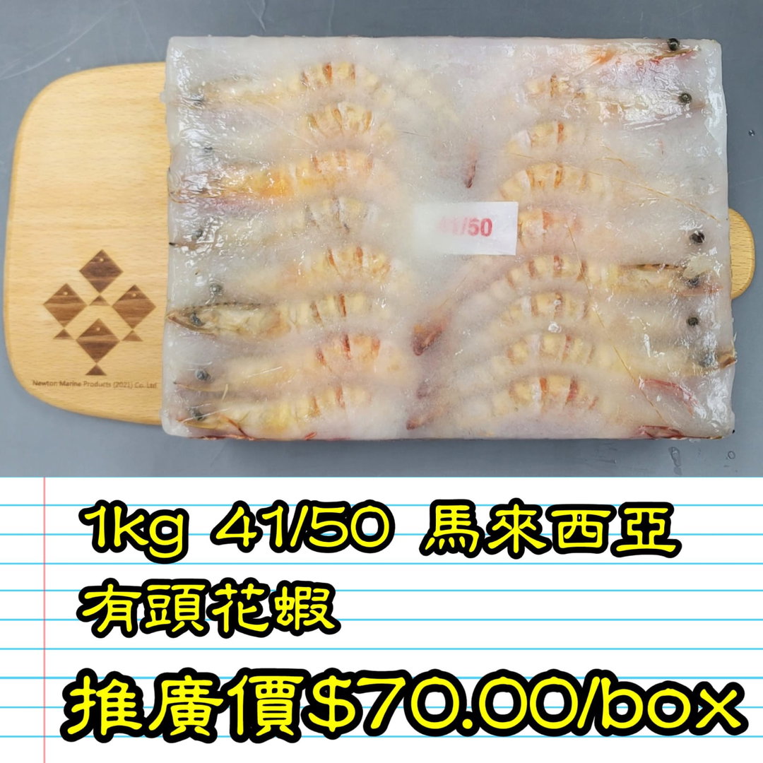 1kg 馬來西亞 有頭花蝦 41-50隻