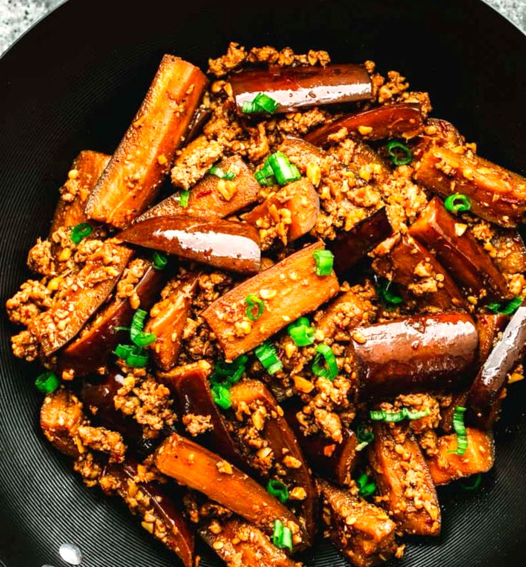 Stirfry Spicy Minced Pork With Egg Plant_0