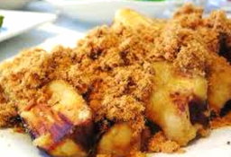 Fried Seasoned Eggplant With Pork Floss