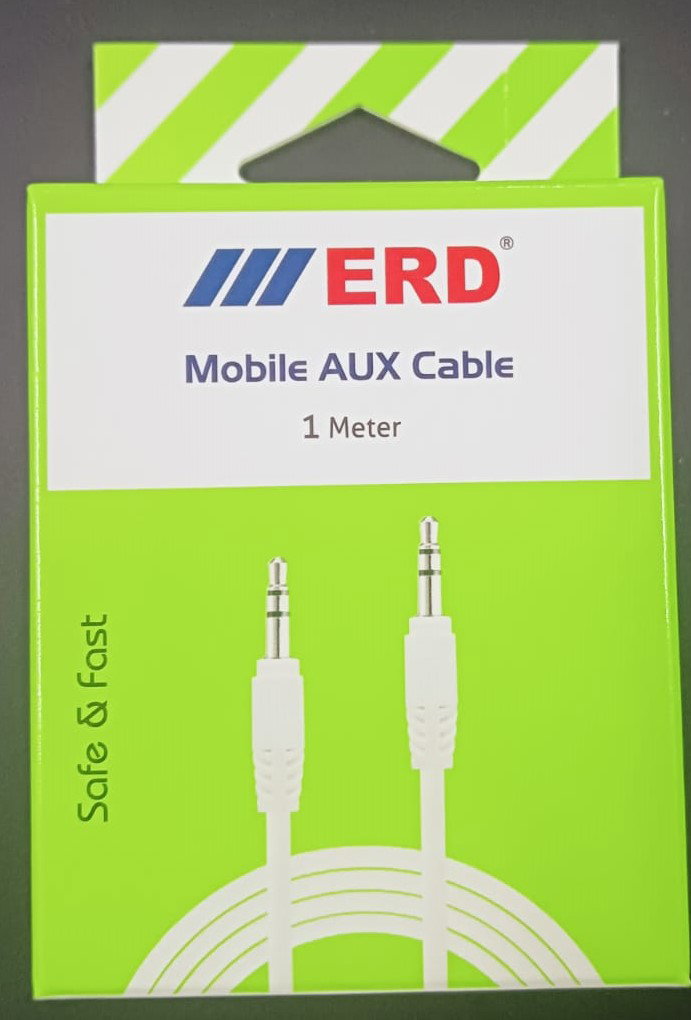 ERD AX-85 3.5 mm Male to Male 1 Meter Aux Audio, White_0