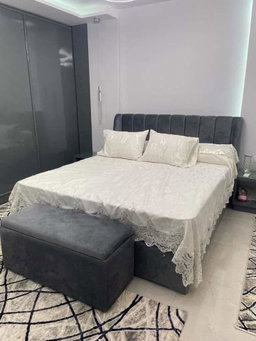 Sleigh Bed w/ Pedestals and Ottoman