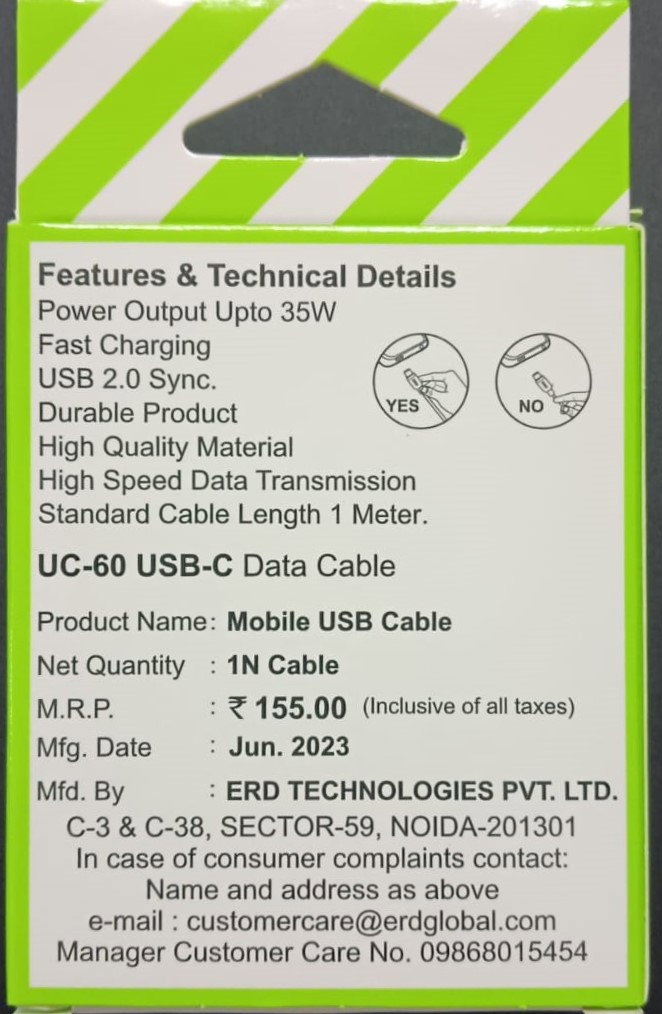 ERD UC-60 Black Type-C Data Cable With GST Bill_1