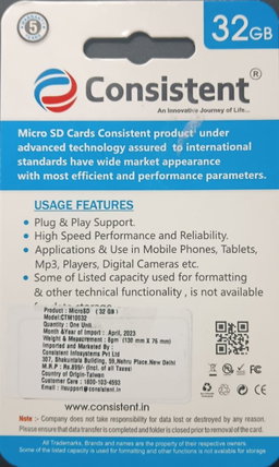 Consistent 32GB Micro SD Card CTM10032 With GST Bill