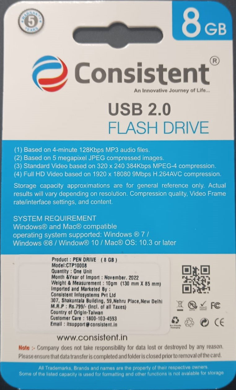 Consistent 8GB Pen Drive CTP10008 With GST Bill_2