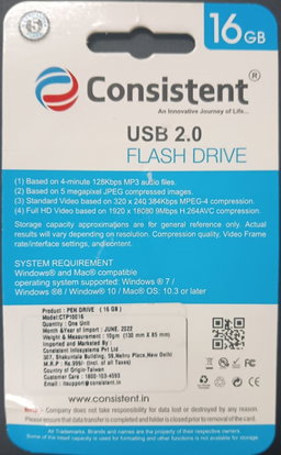 Consistent 16GB Pen Drive CTP10016 With GST Bill