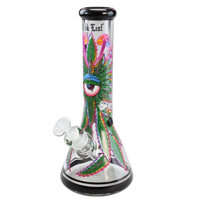 Black Leaf Eye Hand Painted Flask Ice Bong_0