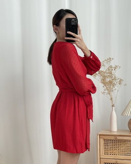 (New with Tag) Sheer Long Puff Sleeve Wrap Concept Dress