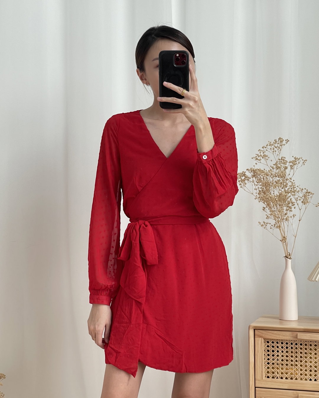 (New with Tag) Sheer Long Puff Sleeve Wrap Concept Dress