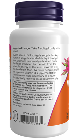 NOW VITAMIN D-3 1,000IU 180 SOFTGELS