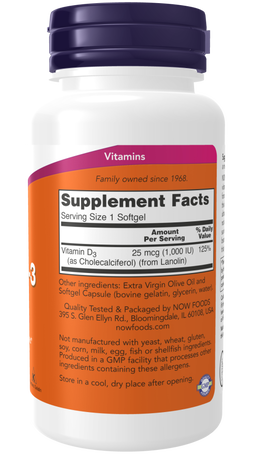 NOW VITAMIN D-3 1,000IU 180 SOFTGELS