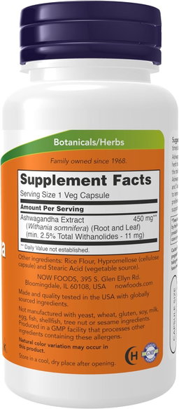 NOW FOODS ASHWAGANDHA EXTRACT 450MG 90 VCAPS