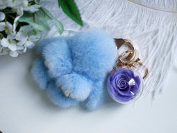 Blue Bunny Sapphire Rose Keychain