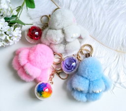 Grey Bunny Rosebud Keychain