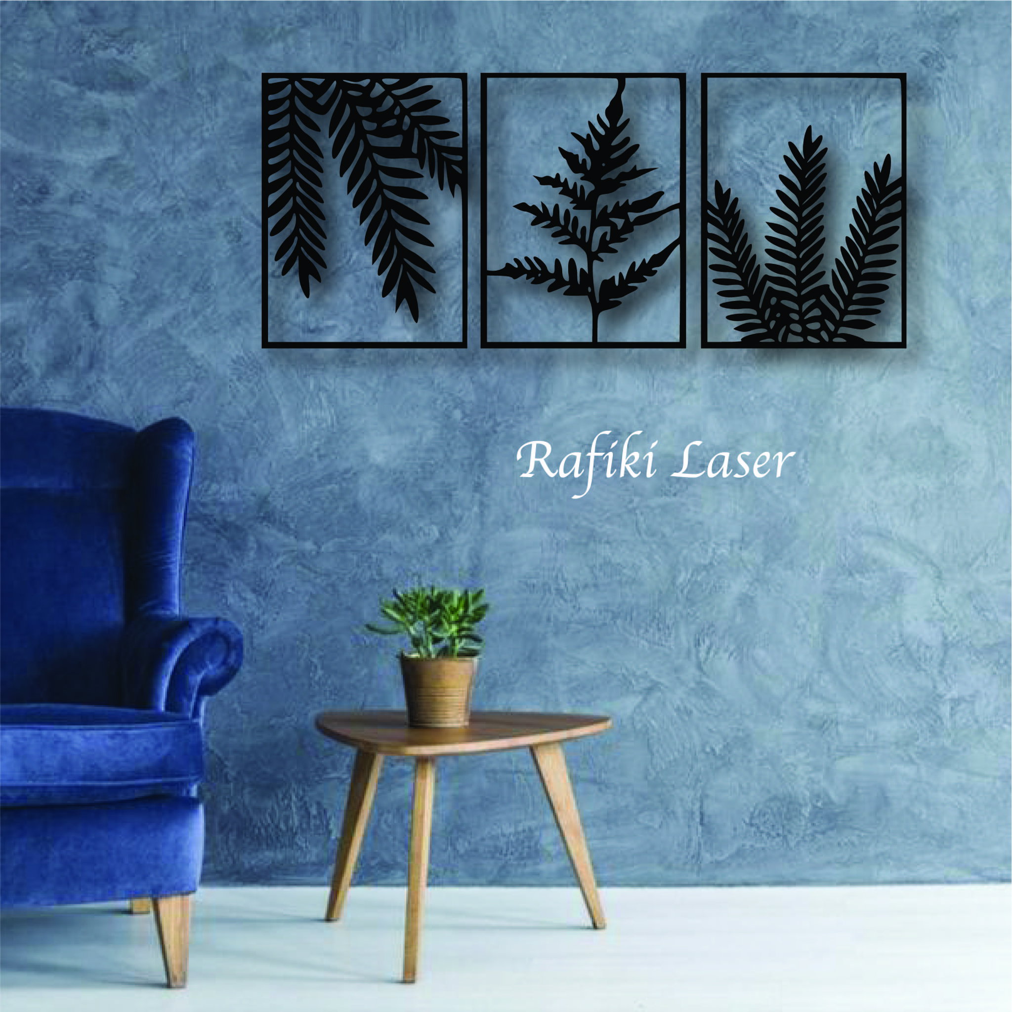 Three Panels Leaves Metal Wall Art Decor_0