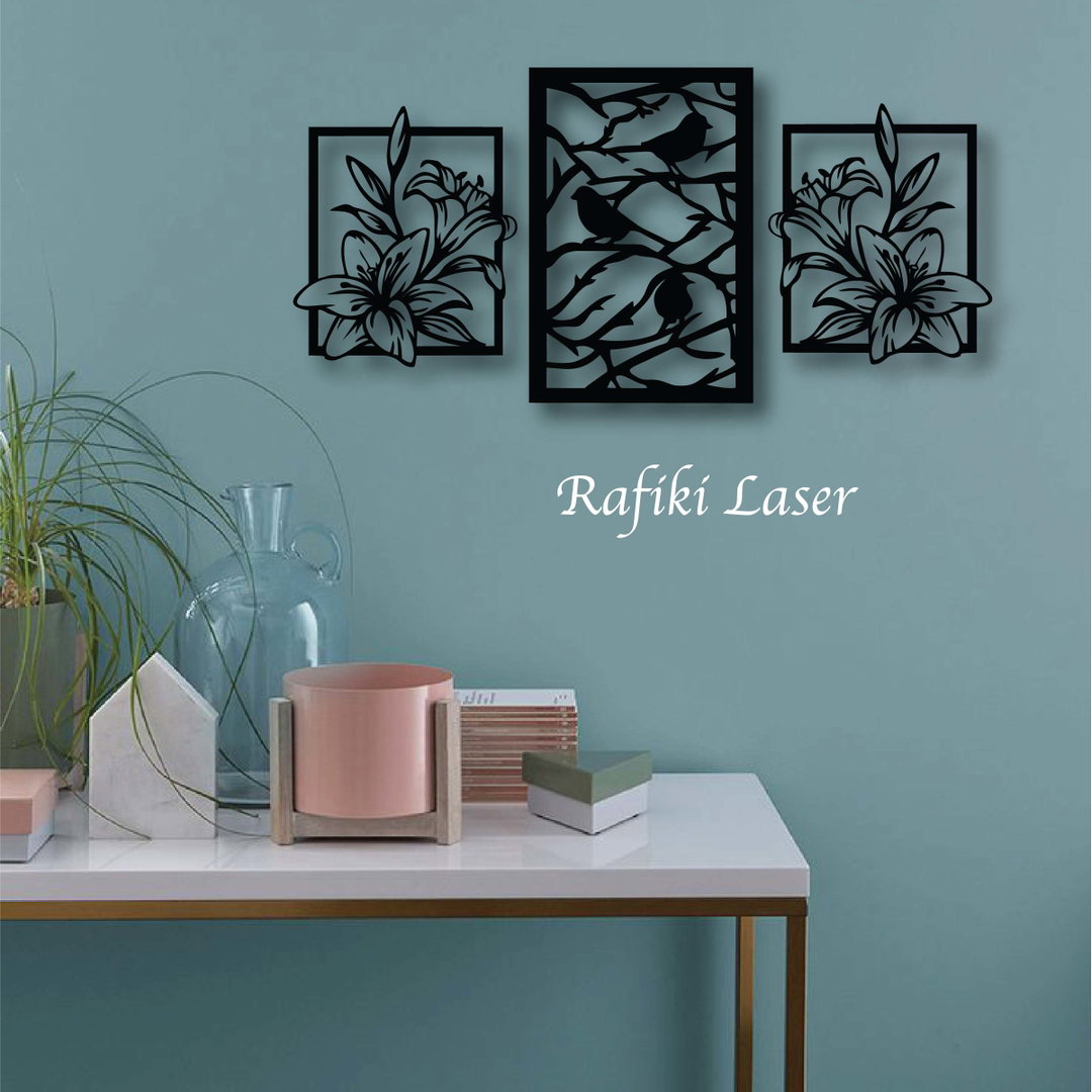 Flowers and Birds On Branches Metal Wall Art Decor