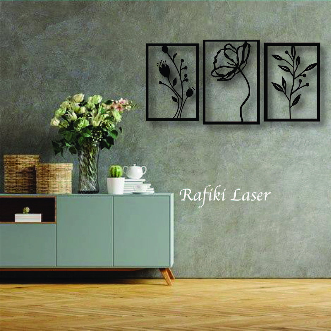 Three Panels Flowers Metal Wall Art Decor