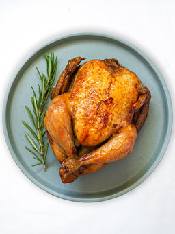 Roasted Chicken stuffed with Pork Belly, Nuts & dried Fruits
