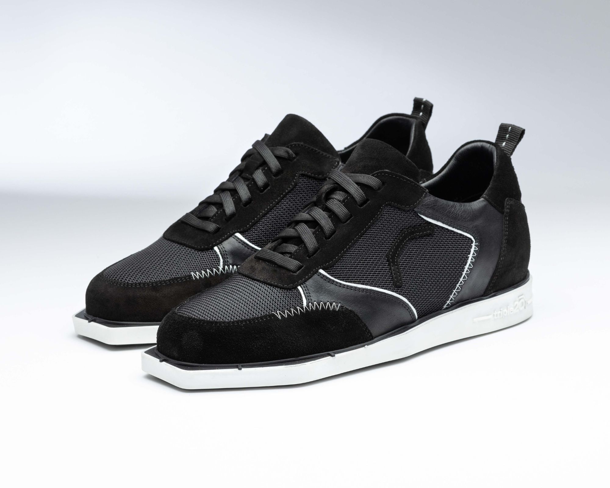 Triple 20 - Black White Mesh Leather _0