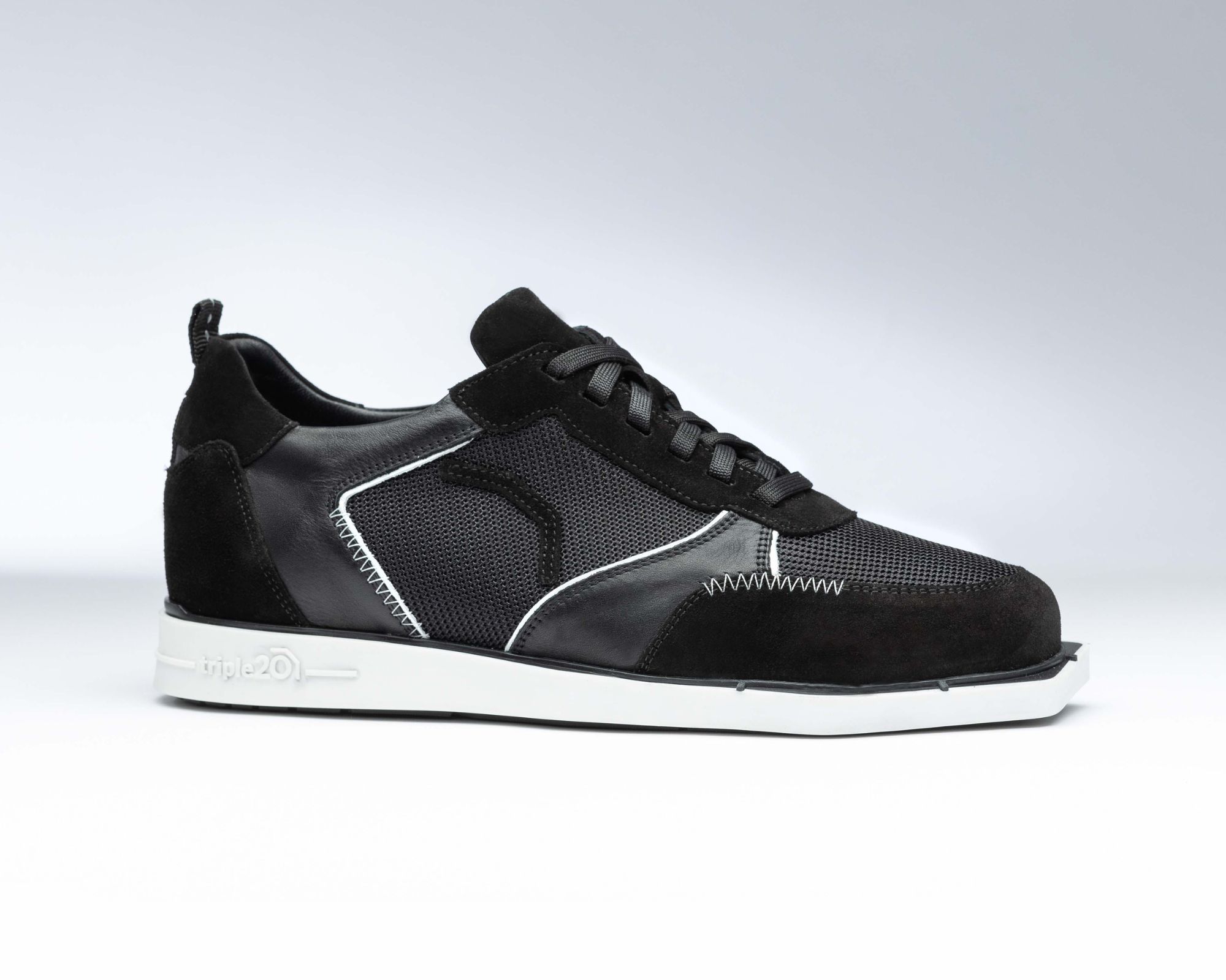 Triple 20 - Black White Mesh Leather _1