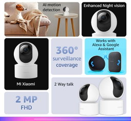 MI Xiaomi (BHR5003IN) Wireless Home Security Camera 2i | Full HD Picture | 360 View | 2MP | AI Powered Motion Detection | Enhanced Night Vision| Talk Back Feature (2 Way Calling), 1080p, White