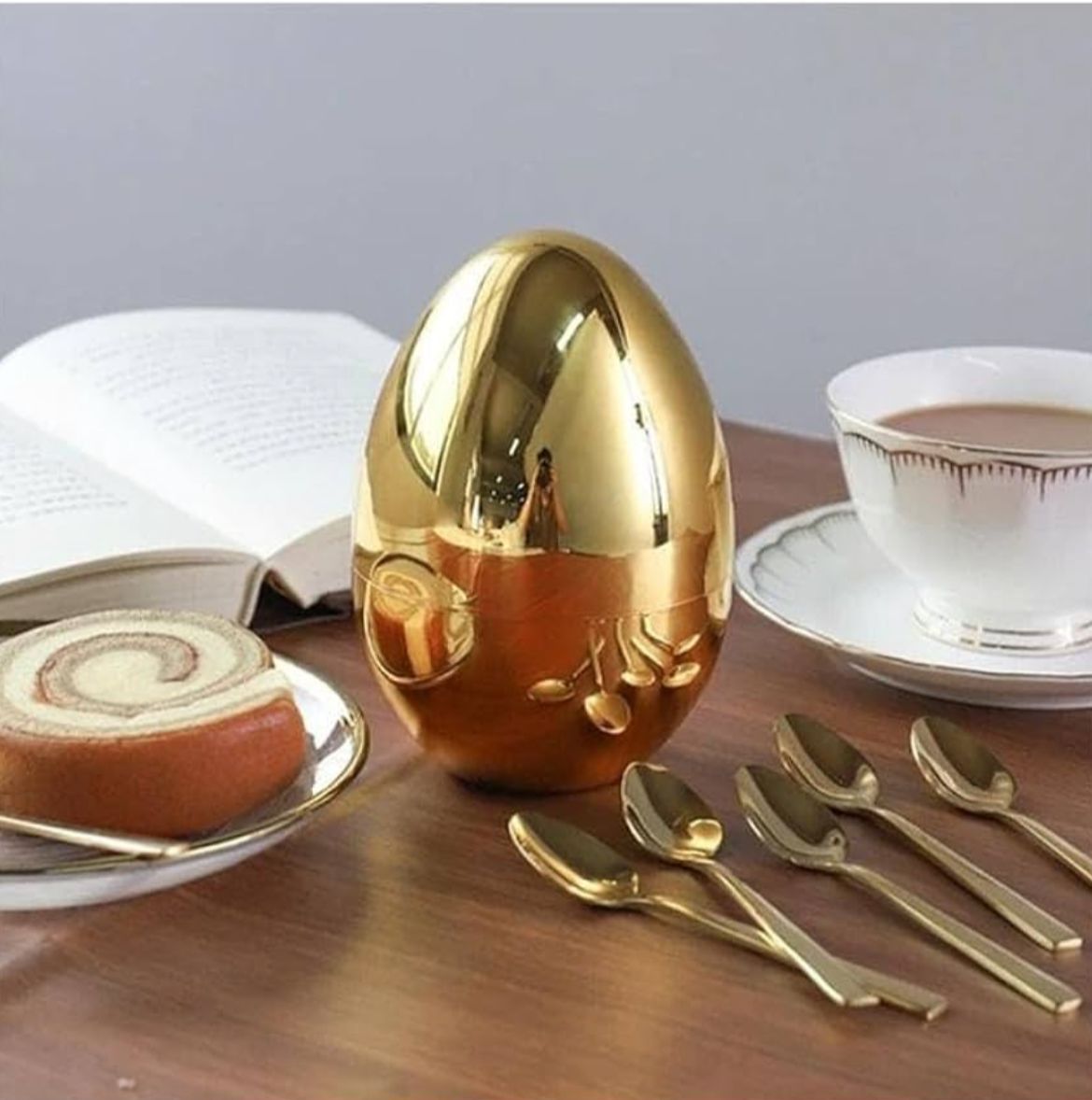 Golden Egg Dessert Spoon & Fork Set_3
