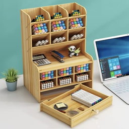 Wooden Desktop Stationary Organizer