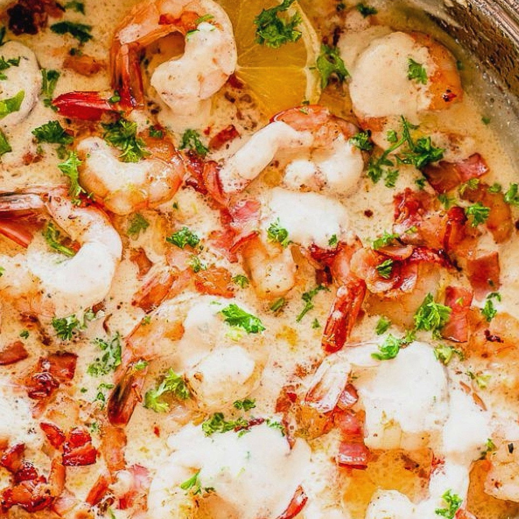Sautéed Creme Garlic Shrimp N Bacon Potato