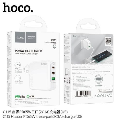 Hoco C115 Header PD65W three-port(2C1A) charger(US)