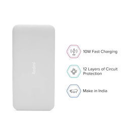 Xiaomi Redmi ‎PB100LZM Lithium Polymer 10000 Mah Fast Charging Slim Power Bank (White, 10W Fast Charging, Dual Ports)