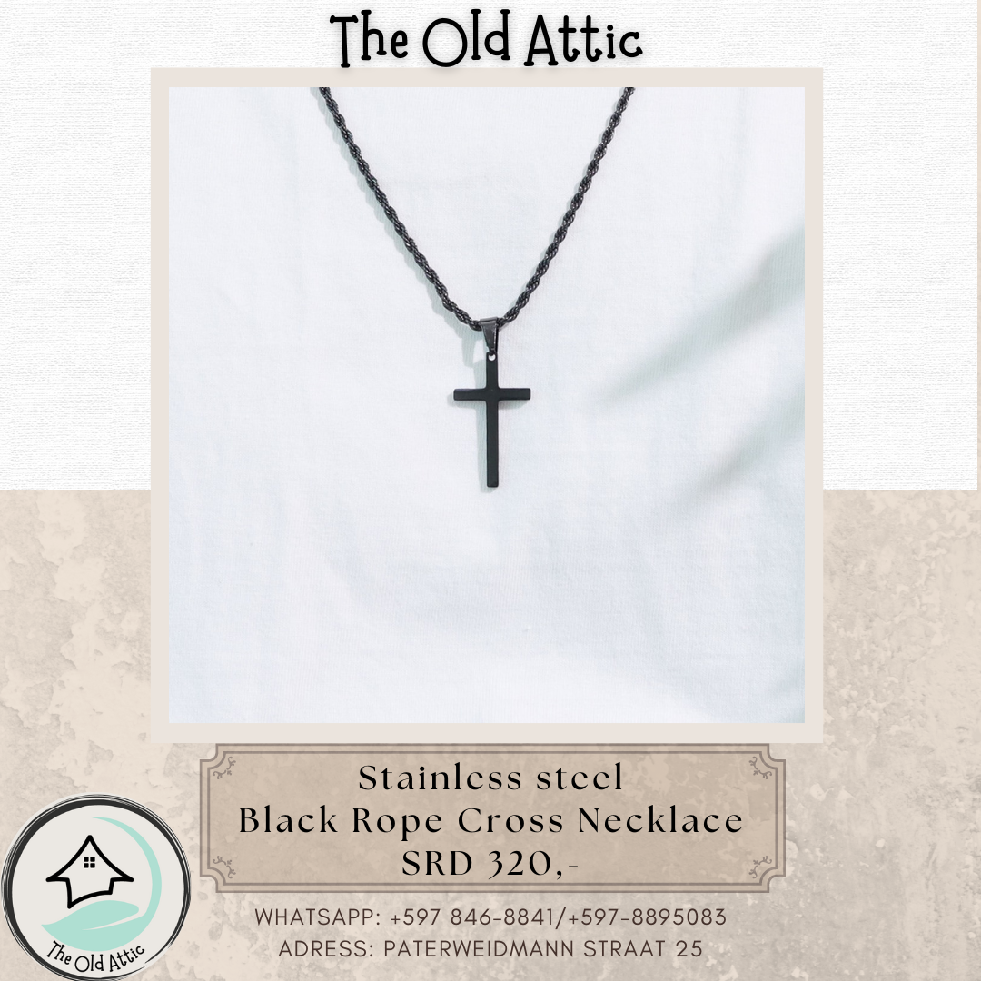 Stainless steel black rope cross  necklace _0