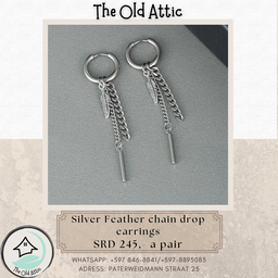 Silver Feather Chain Drop earrings 