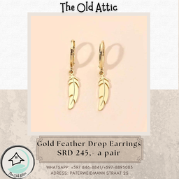 Gold Feather Drop Earrings 