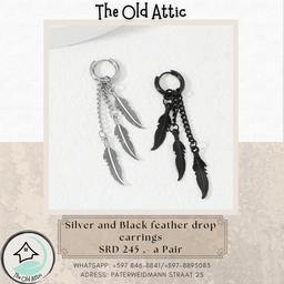 Silver & Black  feather  drop Earrings 