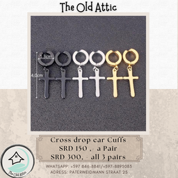 Cross Drop ear cuffs 3 pairs