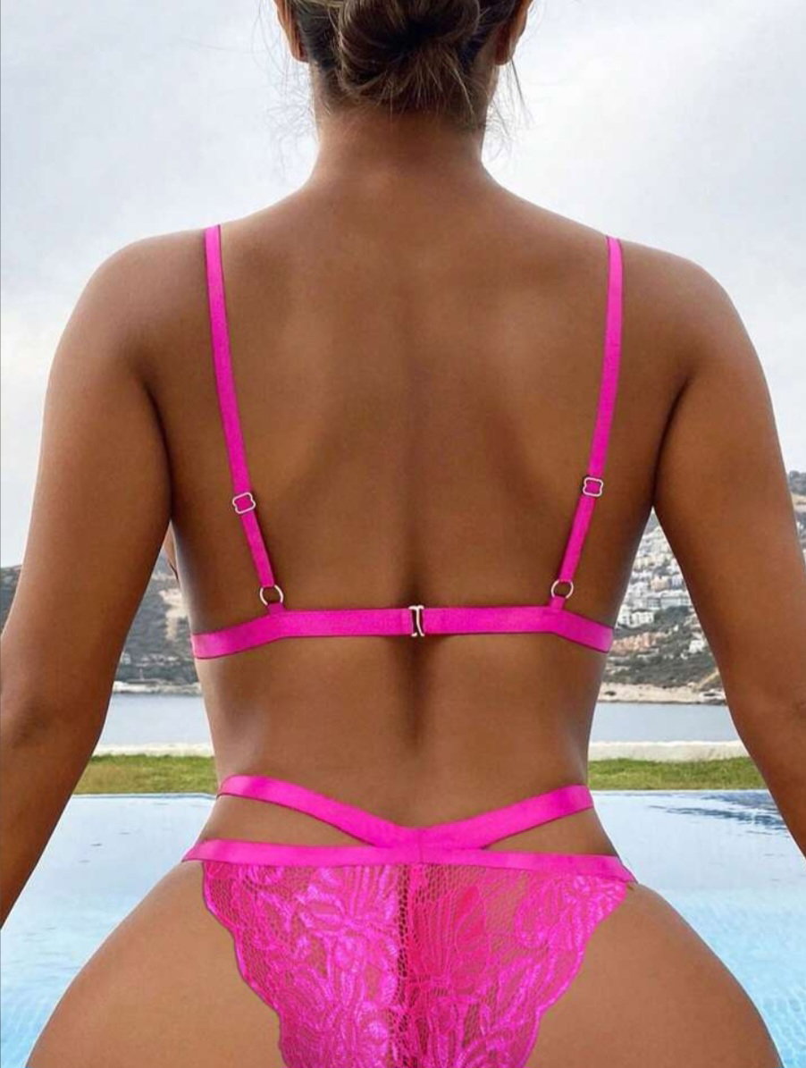 Hot Pink Floral Lace Lingerie set_1