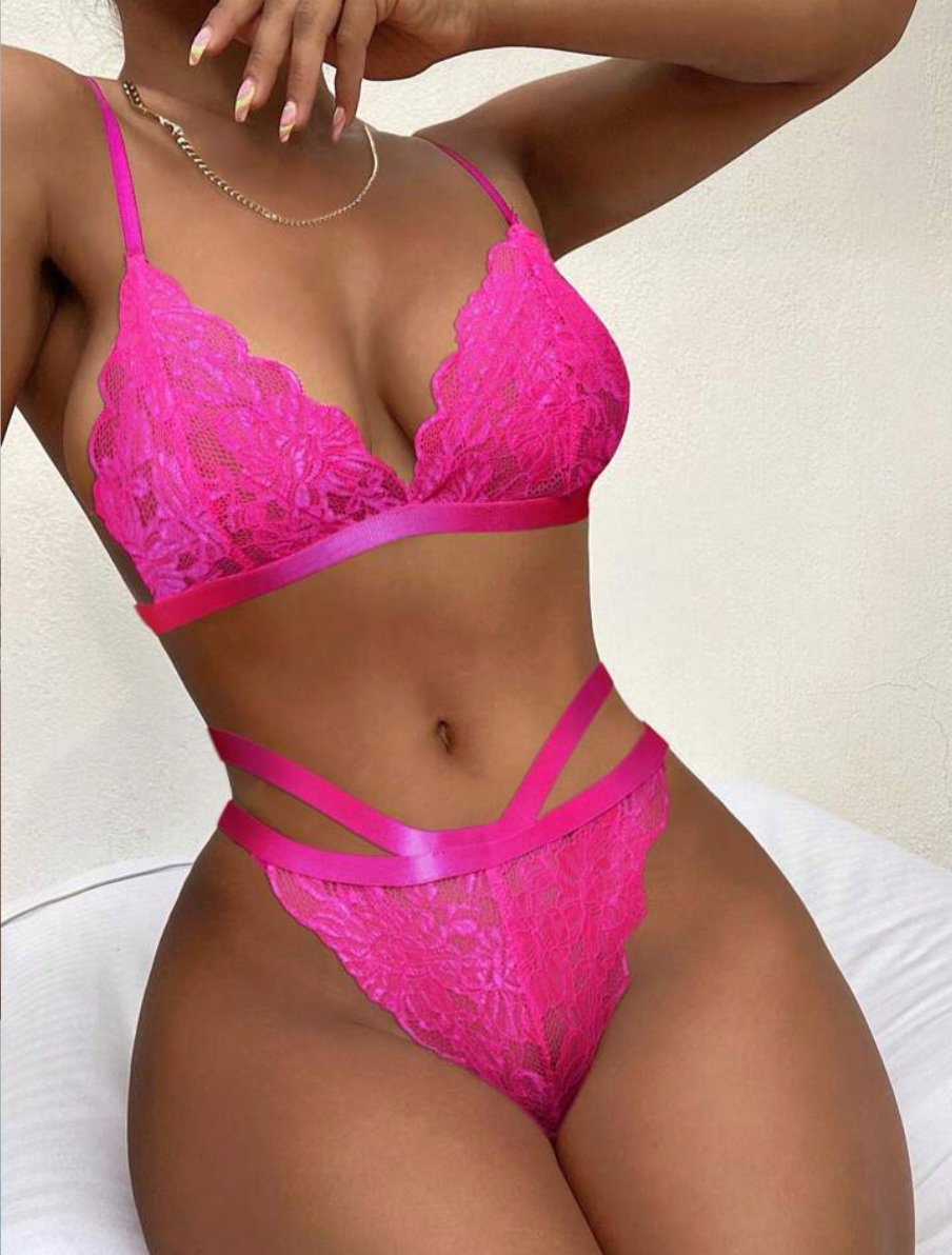 Hot Pink Floral Lace Lingerie set_2