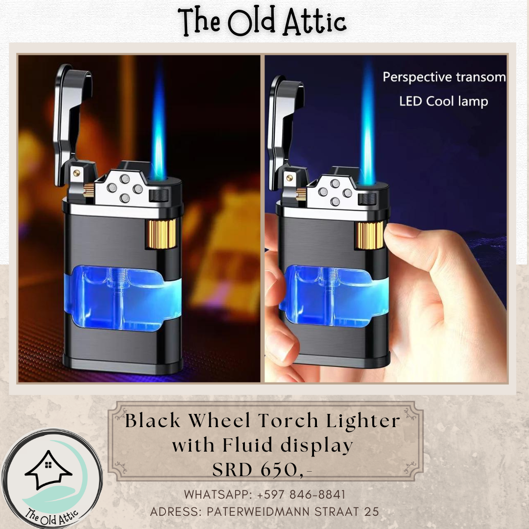 Black Wheel Torch Lighter with Fluid Display 