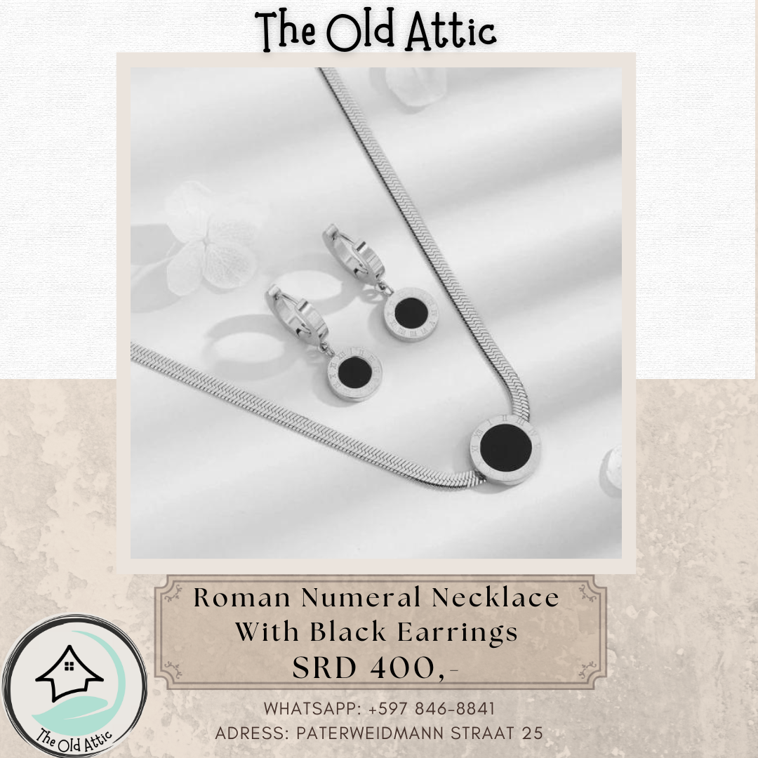 Roman Numeral Necklace with Black Earrings
