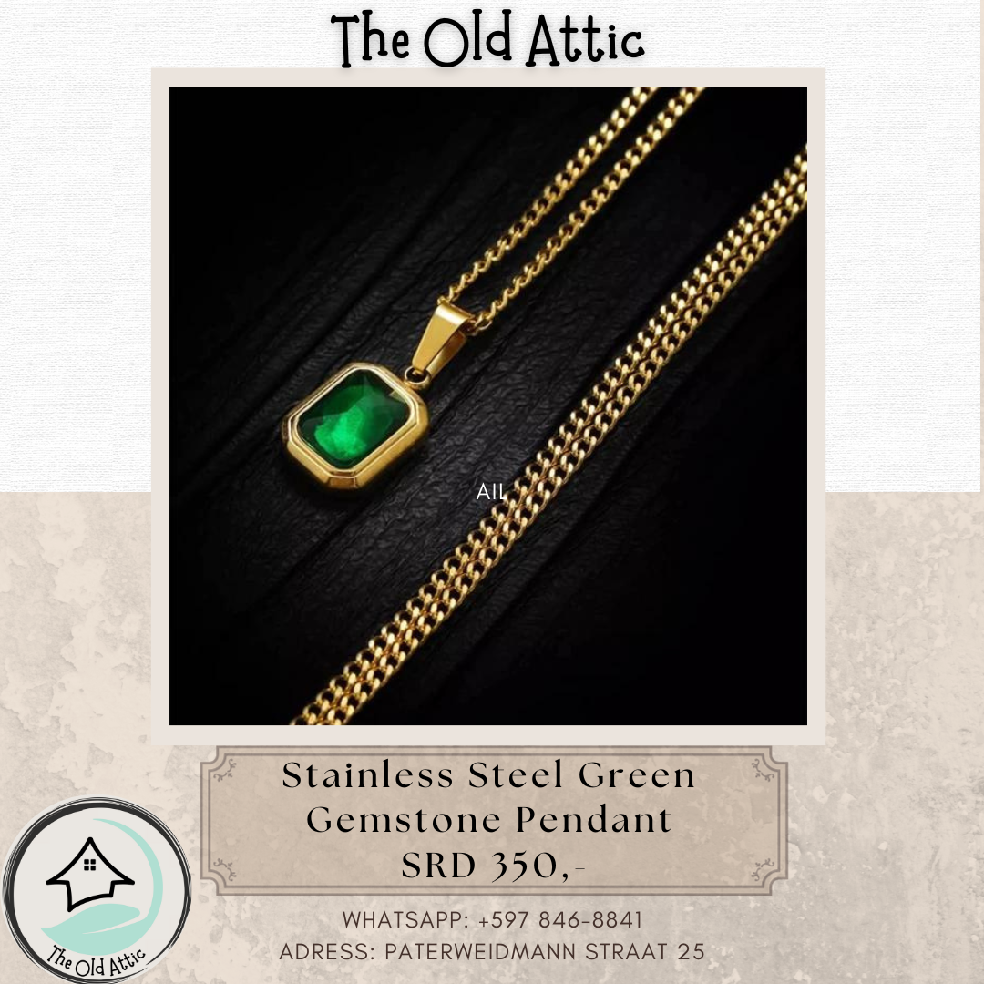 Stainless Steel Green Gemstone Pendant Necklace