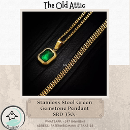 Stainless Steel Green Gemstone Pendant Necklace