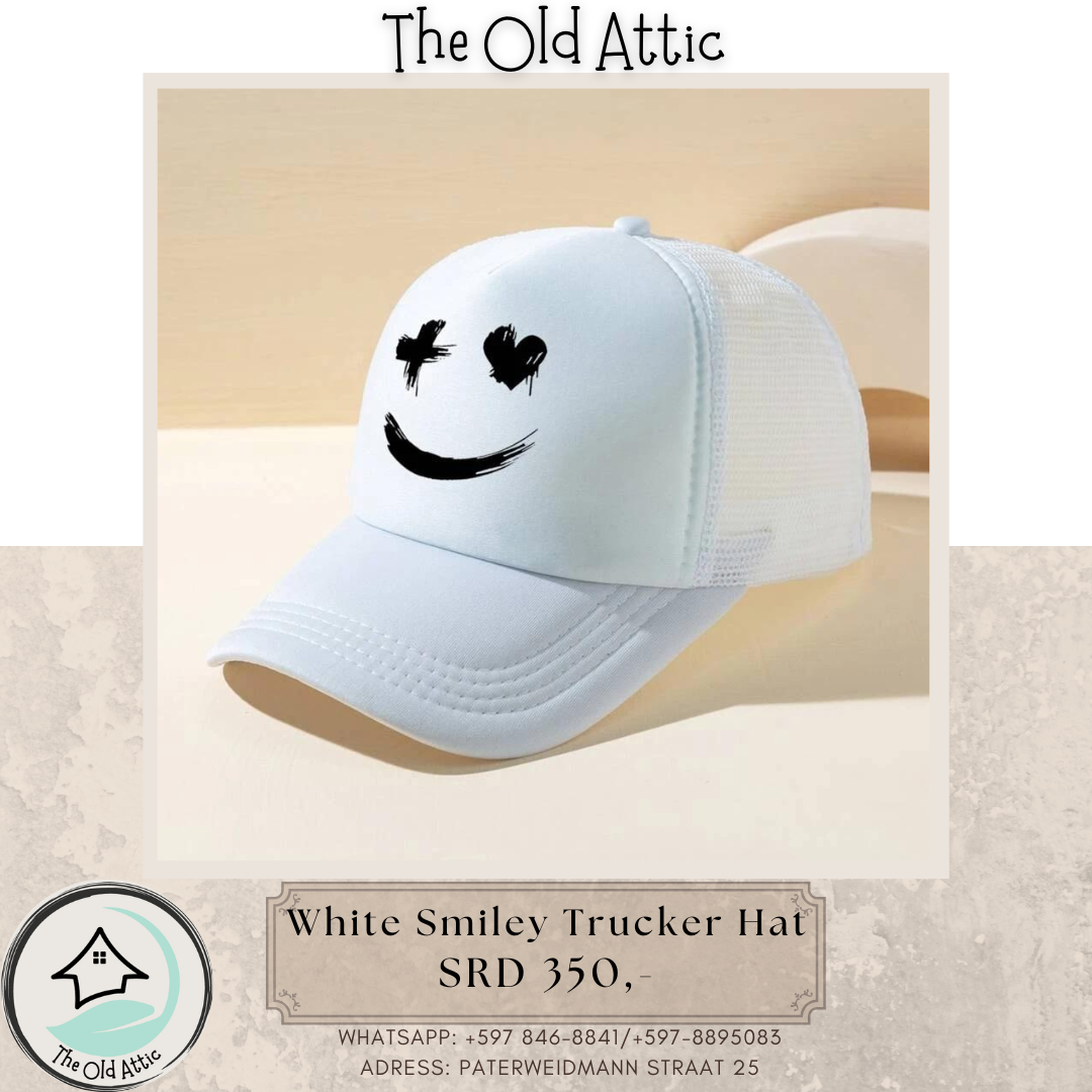 white smiley trucker hat