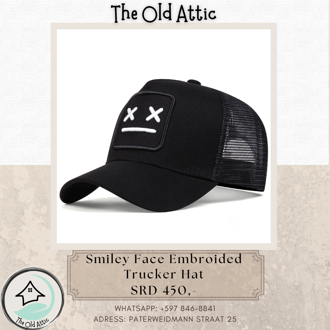 smiley face embroided trucker hat