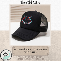 distorted smiley trucker hat