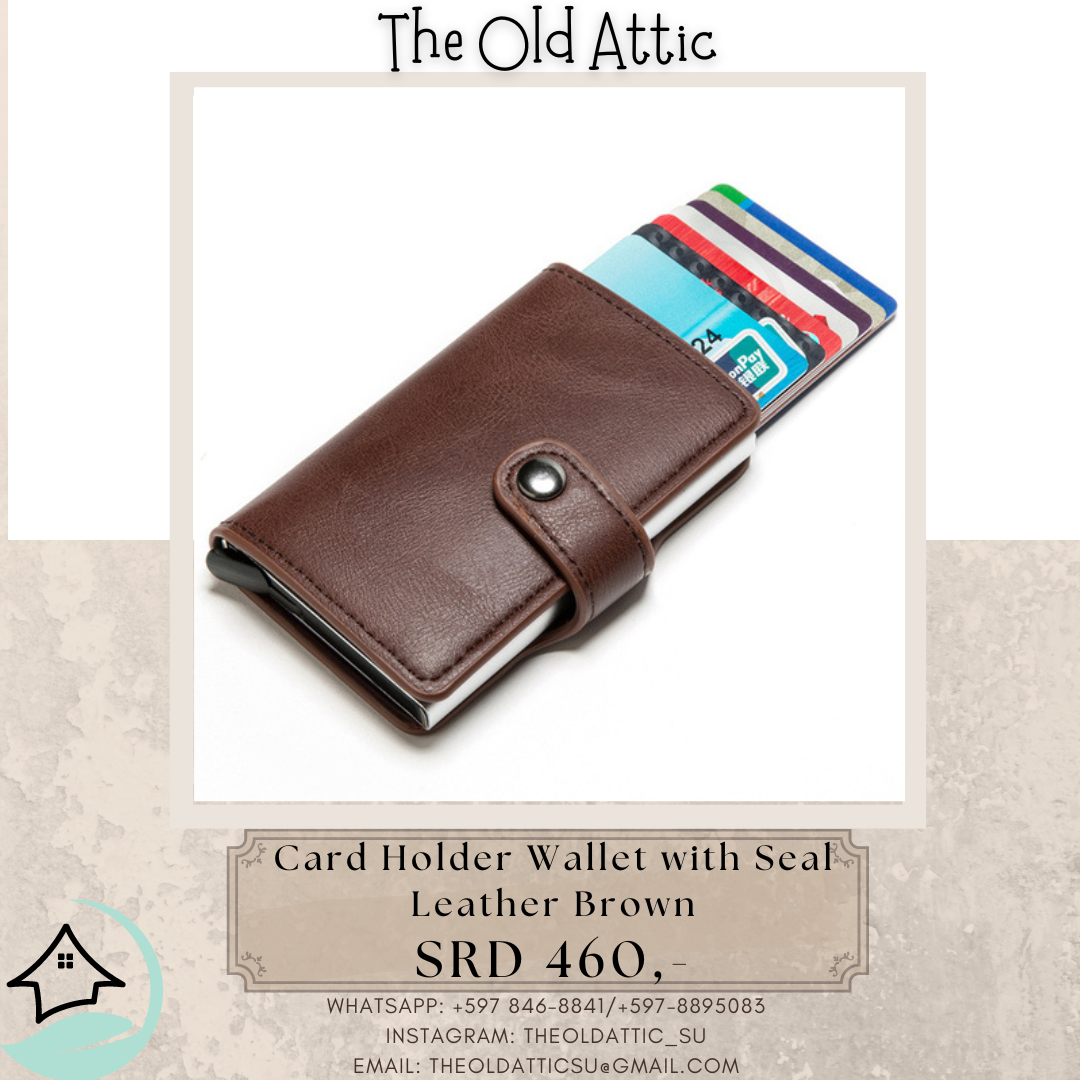 card holder wallet with seal leather brown