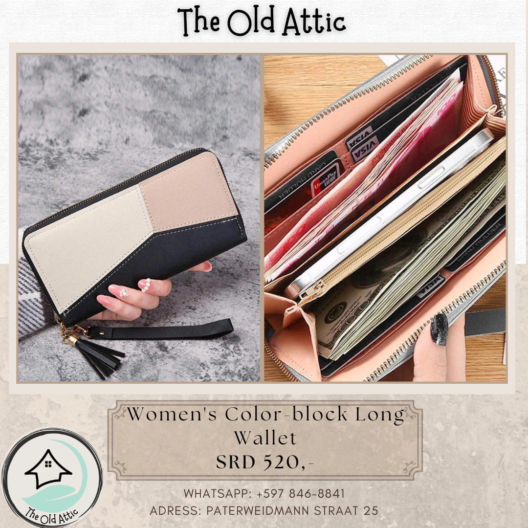 women color block long wallet _0
